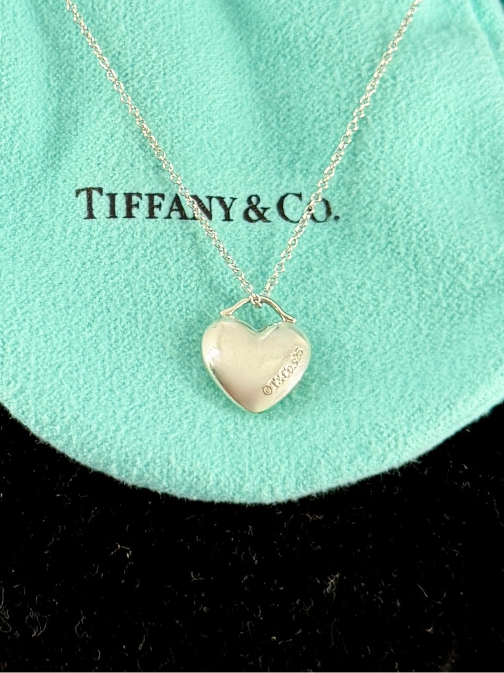 TIFFANY & CO. T & Co. Sterling Silver Puffy Heart Charm Pendant Necklace